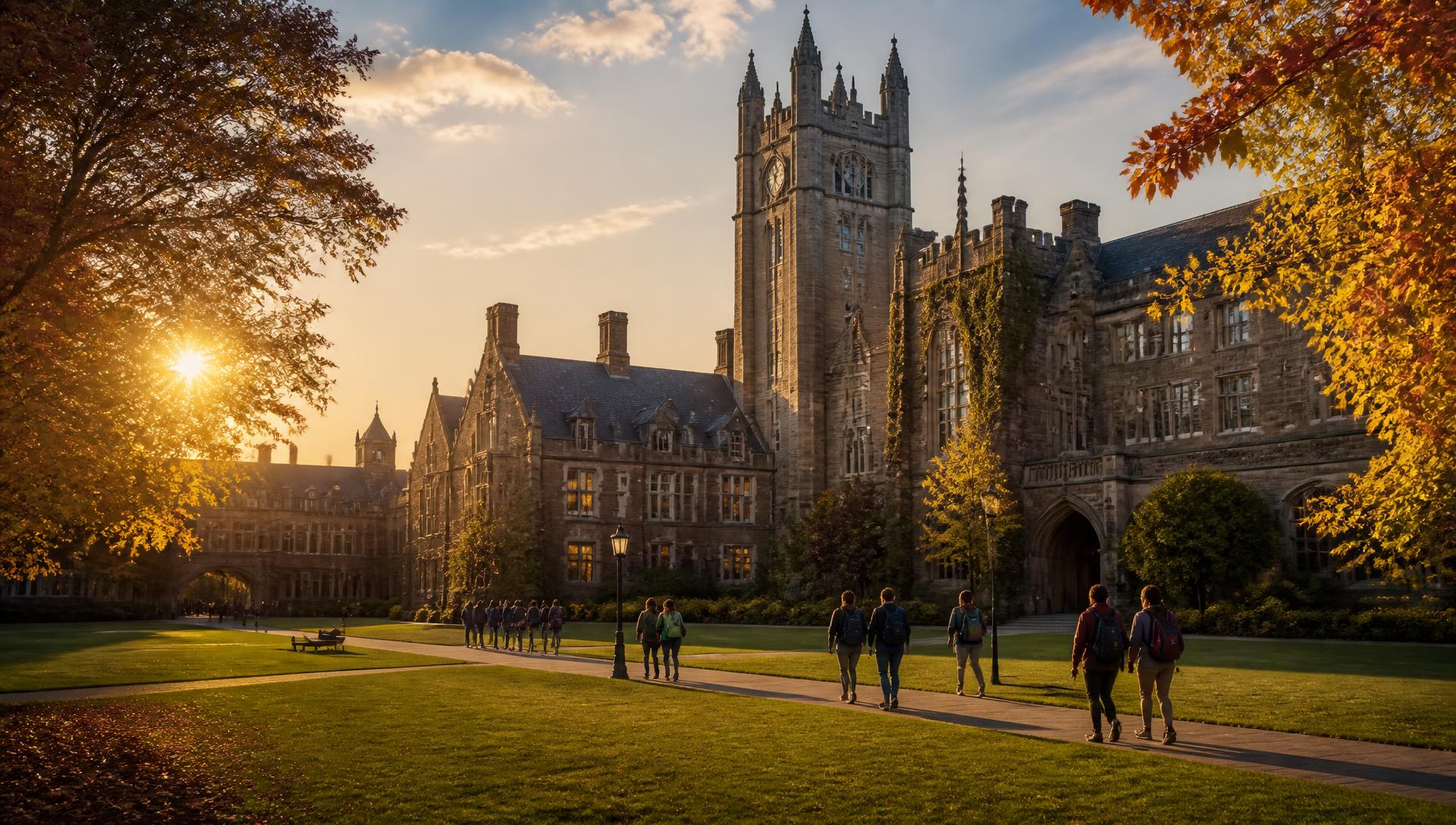 Campus da Universidade Kingsbridge ao entardecer